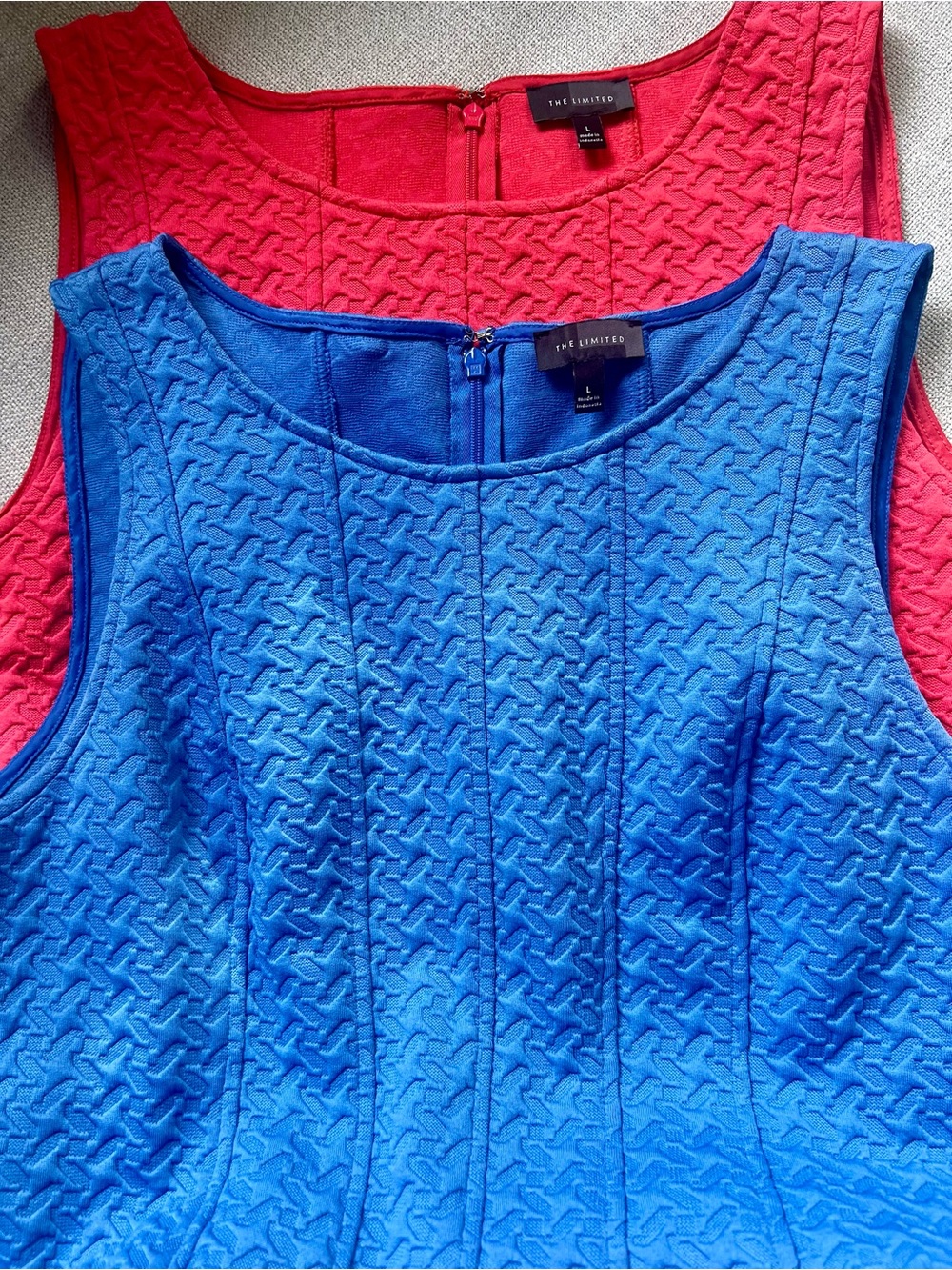 The Limited TWO Sleeveless Textured Midi Dresses - Blue and Red